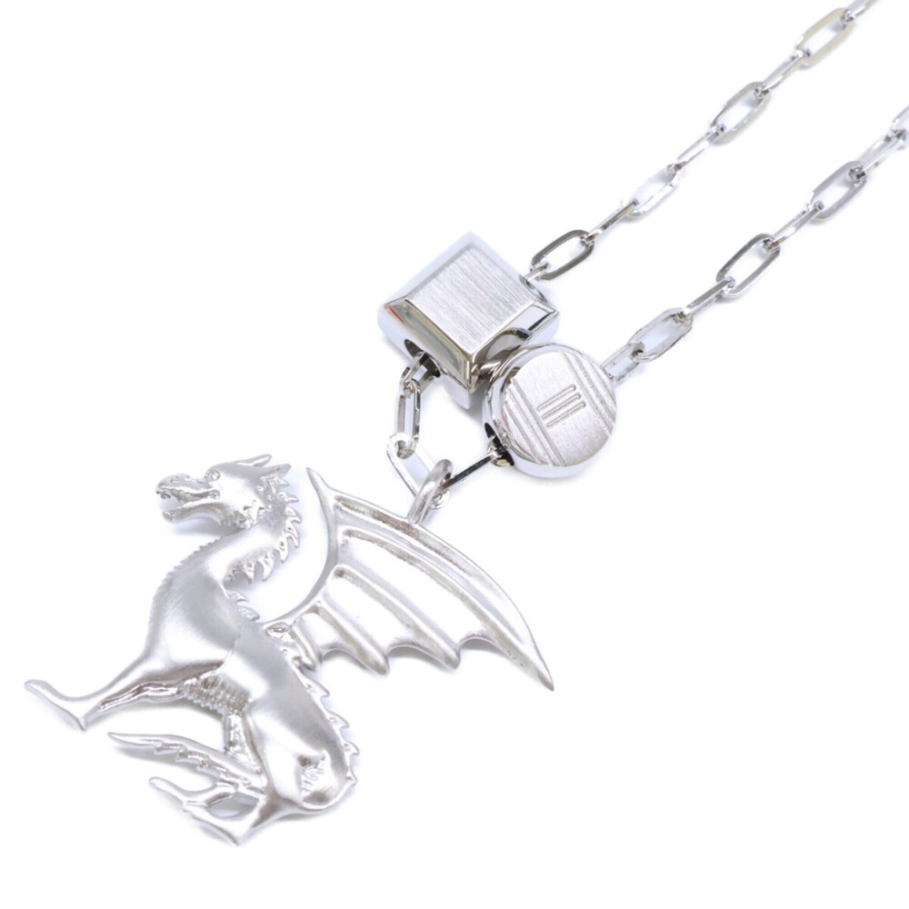 HERMES Dragon Talisman Pendant Necklace, Silver, Women's